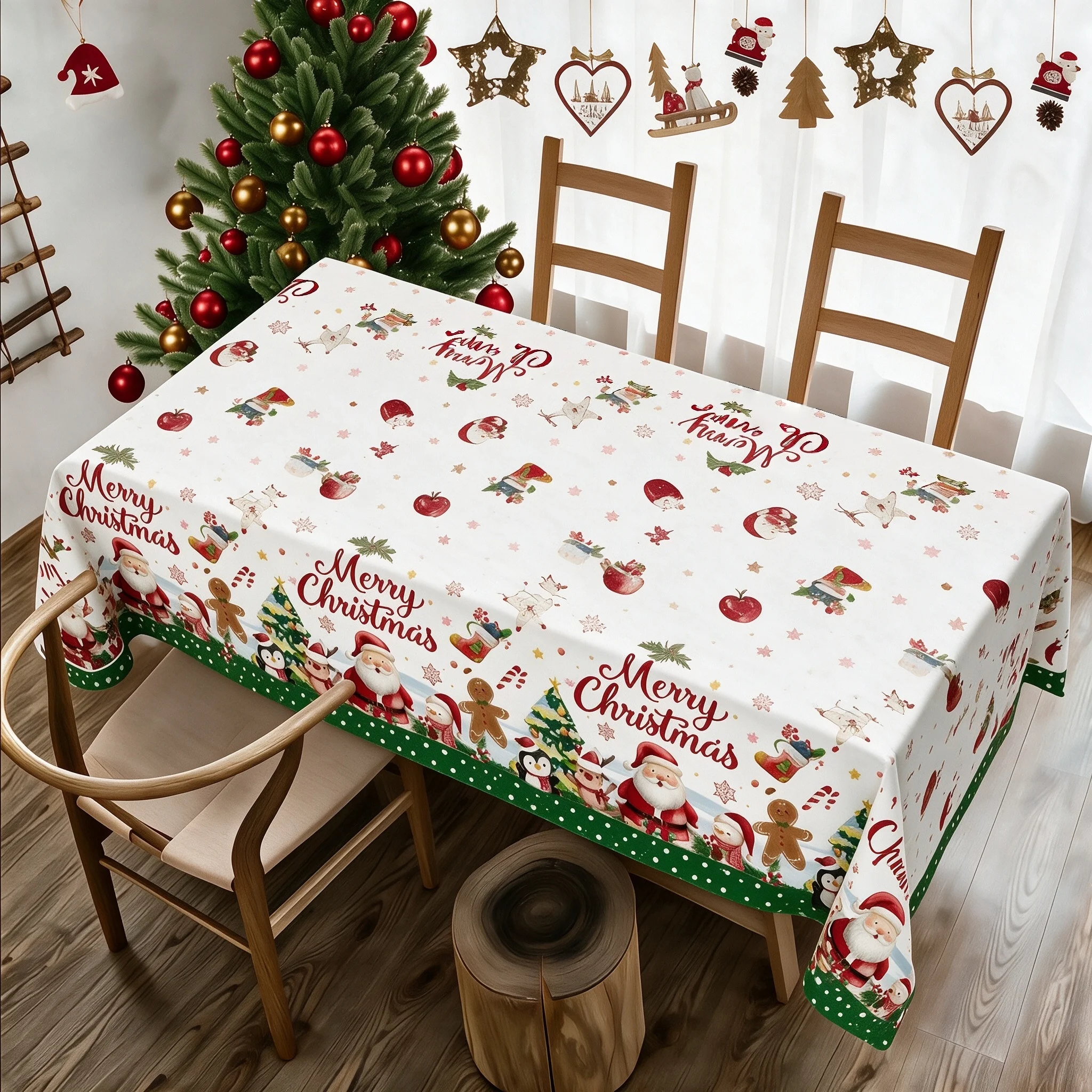 2027 New Christmas Tablecloth, 2d Flat Version, Christmas Party Decoration, Santa Claus, Gingerbread Man, Deer Shaped Tablecloth