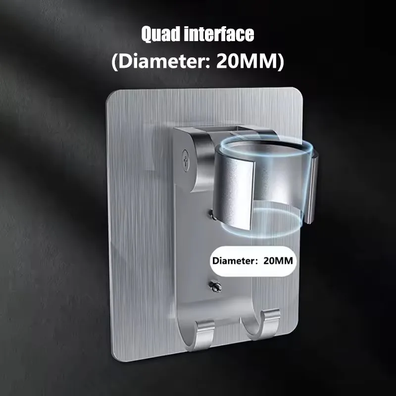 No Drilling Self Adhesive Shower Head Holder Aluminum Alloy Wall Bracket with Hooks Adjustable Wand Base for Bathroom Shower Use