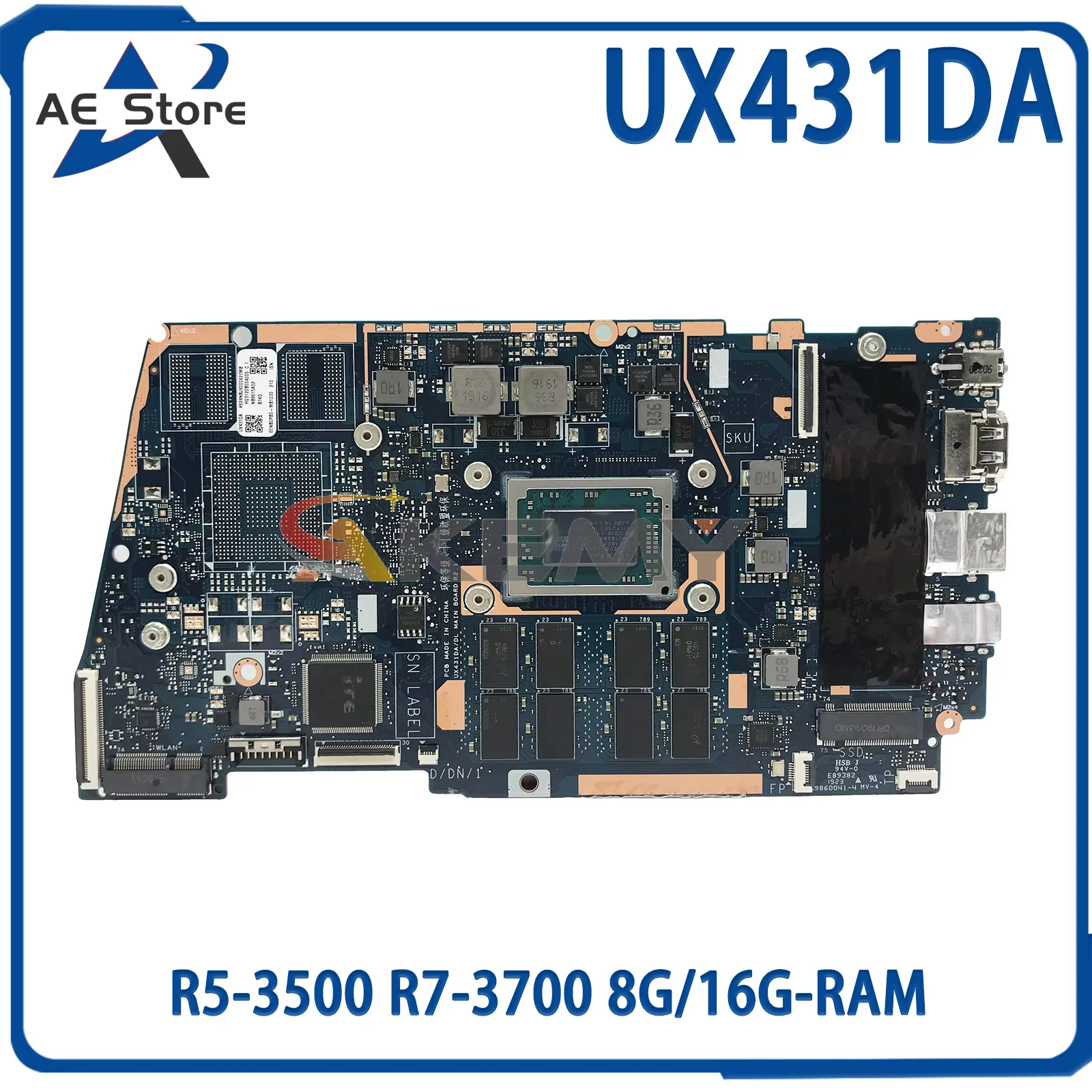 AE UX431DA Mainboard For ASUS FOR ZenBook UX431 UX431D Laptop Motherboard R5-3500 R7-3700 8G/16G-RAM 100% Test OK