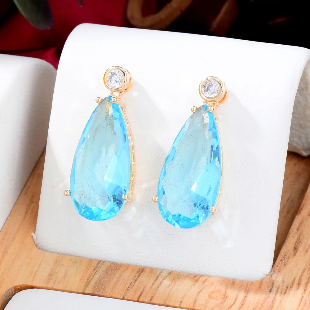 

Siscathy Luxury Gemstone Water Drop Earrings Women Fasion Blue Cubic Zirconia Crystal Earring Prom Party Jewelry Accessories