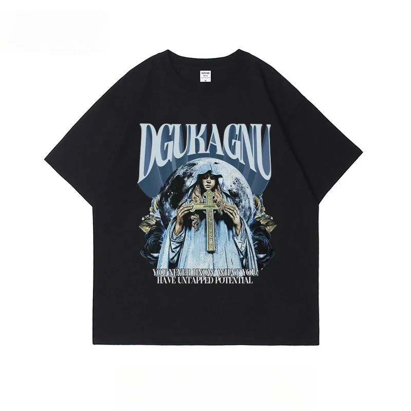 

Motorcycle Retro High-Quality Pure Cotton Printed Short-Sleeved Men's and Women's Loose Street Summer Hot Trend