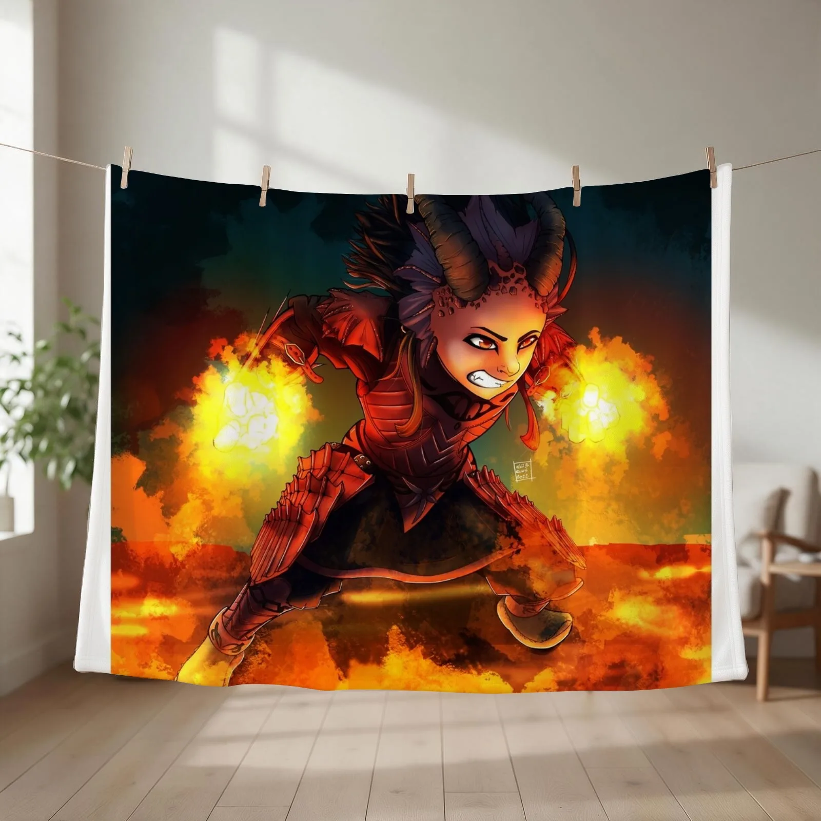 Efreet the Daraco of Fire Throw Blanket couch cozy soft plush fuzzy picnic outdoor blanket
