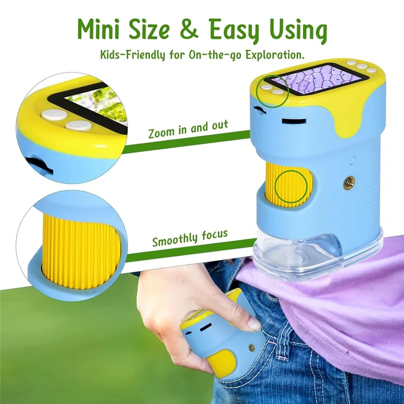 

AA05 Handheld Digital Microscope For Kids With 2Inch HD Screen, 200-1000X Pocket Microscope, Educational Gift For Children