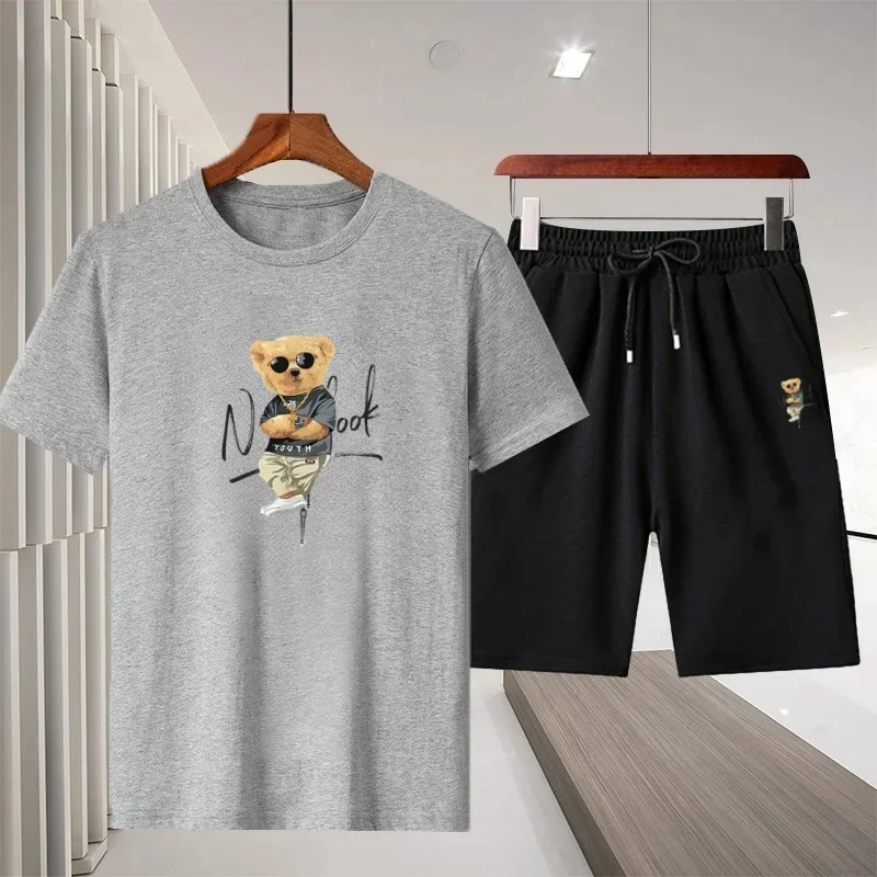 

Two-piece Summer Men's Fitness Jogging Casual Sportswear Set, Breathable Short-sleeved T-shirt and Shorts, Fashionable