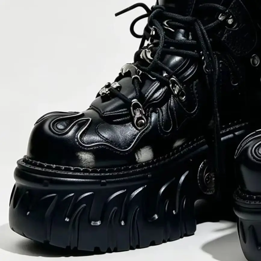 

Platform Combat Boots Gradient Design Lace Up Metal Rivets Non Slip 8CM Heel Cushioned Supportive Lightweight Breathable Shoe