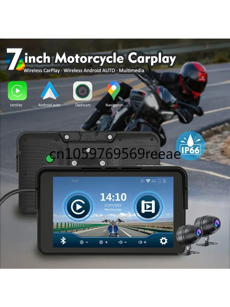 Imagem -02 - Polegada Motocicleta Carplay & Android Navegação Gps Automática e Gravador de Vídeo Dvr da Motocicleta com Duas Câmeras hd Karadar Mt7001 7