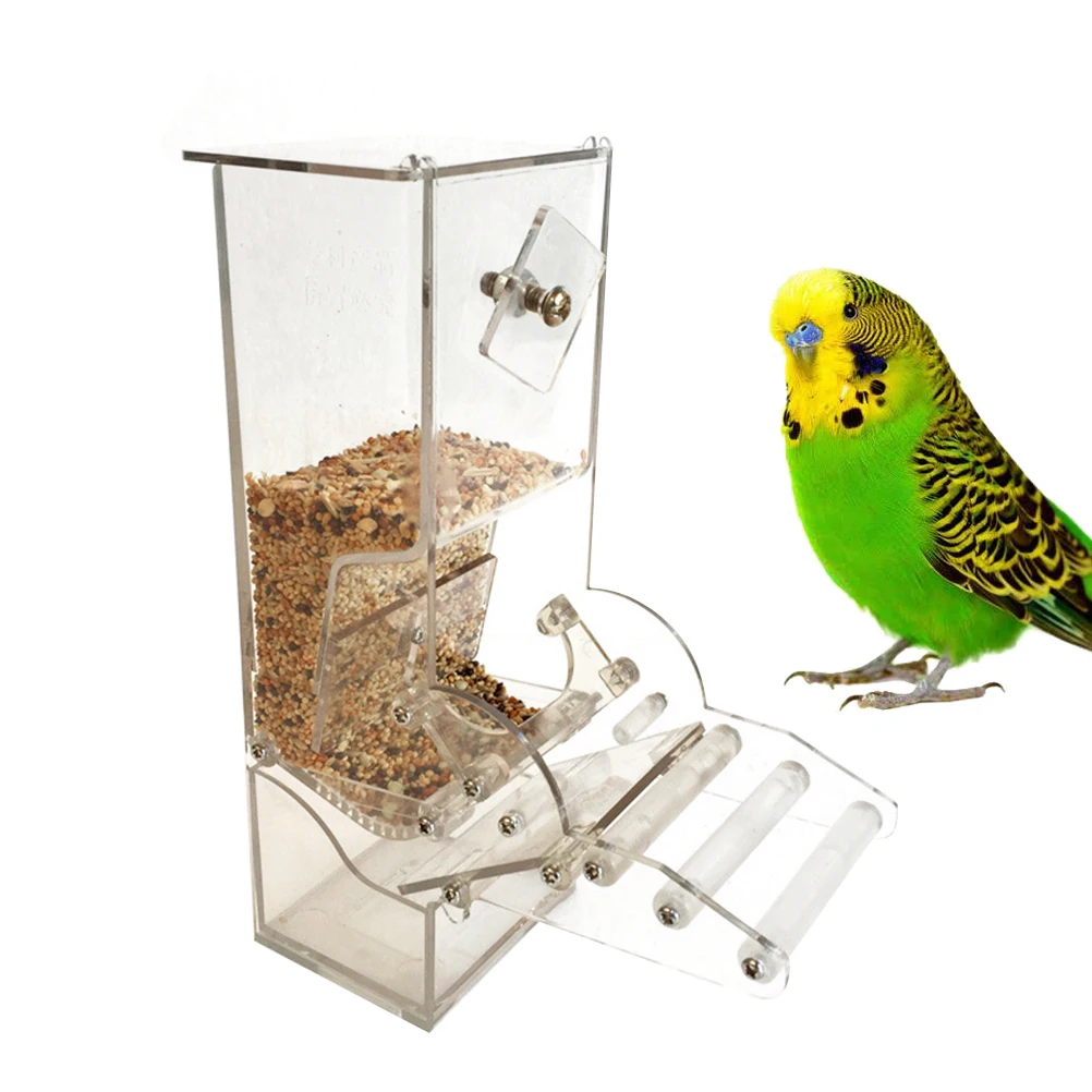 

Automatic Pet Feeding Bowl Acrylic Safe Durable Small Birds Parrot Cage Adjustable Plate Control Speed Easy Cleaning Feeder Box