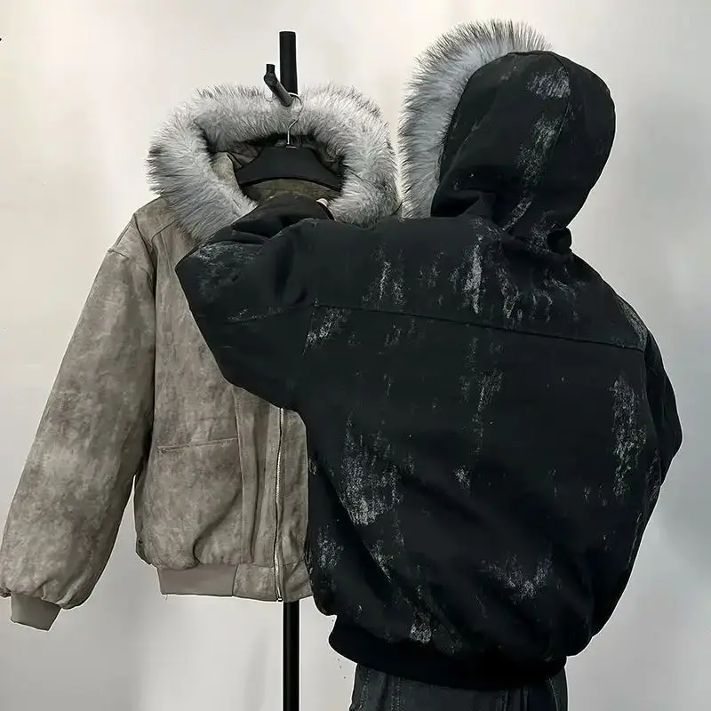 

Хлопковая куртка с вышивкой орла и меховым воротником, тай-дай, длинный рукав, молодежная мода, весенняя коллекция, специальная модель свободного кроя