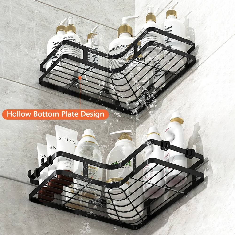 Wall mounted Bathroom Corner Shelf Without Drilling Stainless Steel  Metal Shower Shelves With Hook Bathroom Accessories