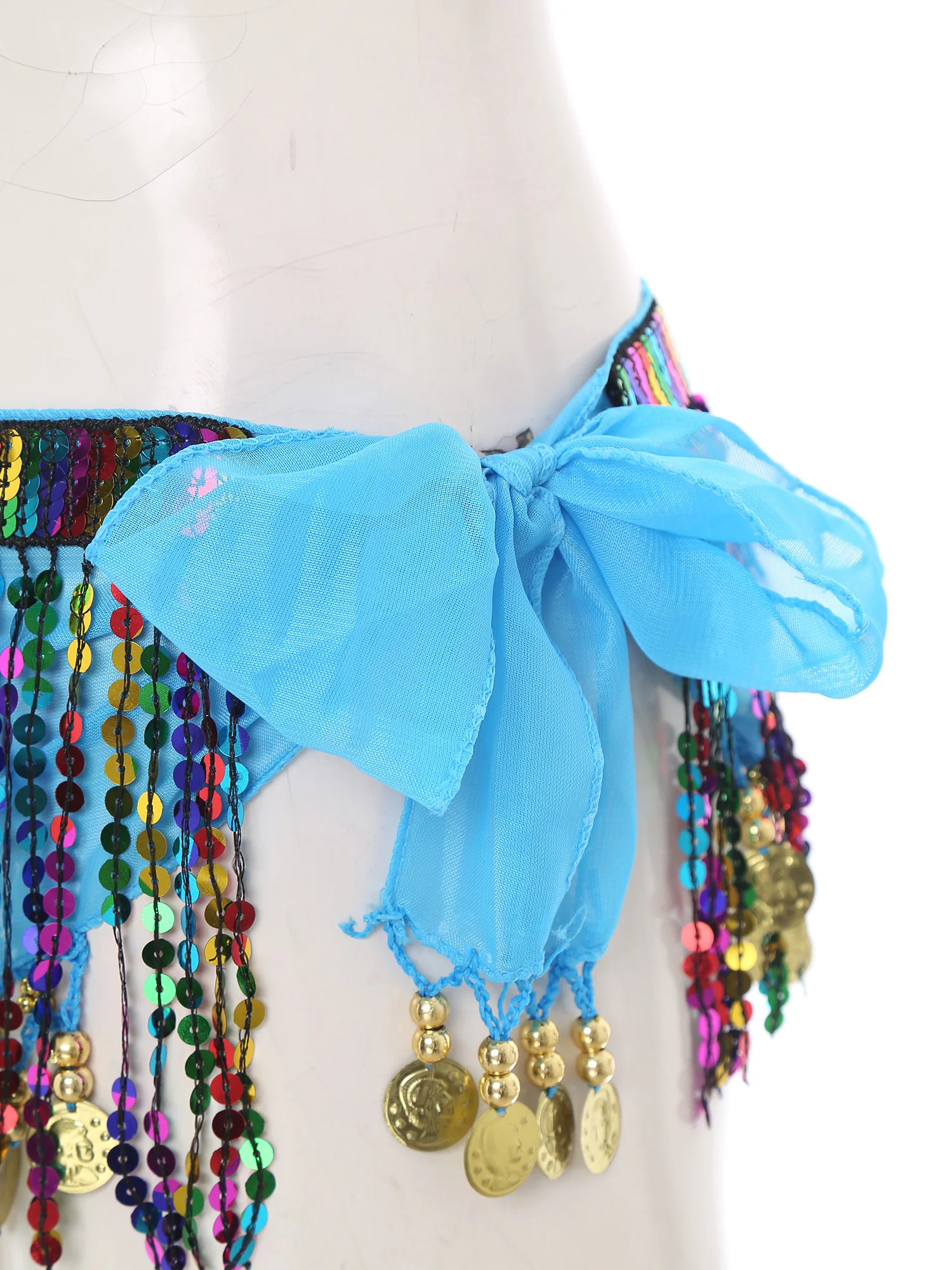 Women Belly Dance Hip Skirt Scarf Sequin Tassel Bling Bling Lace-Up Hip Skirt for Cha-Cha Belly Samba Latin Performing Hip Scarf