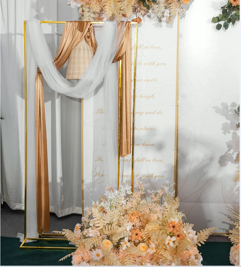 Wedding Arch Square Backdrop balloon Stand Background Shiny Metal Gold Plating Outdoor Artificial Flower Door Shelf Frame