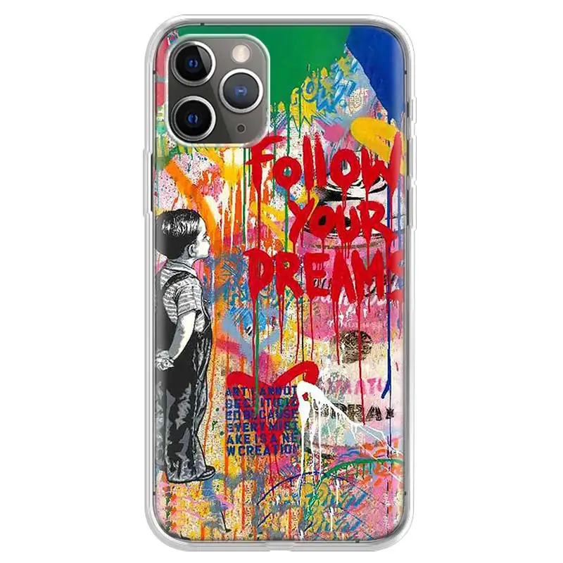 Banksy Graffiti Art Abstract Phone Case For iPhone 17 Air 11 13 Mini 14 15 Plus 16 12 Pro Max 16E SE 7 8 Pattern Soft TPU Back C