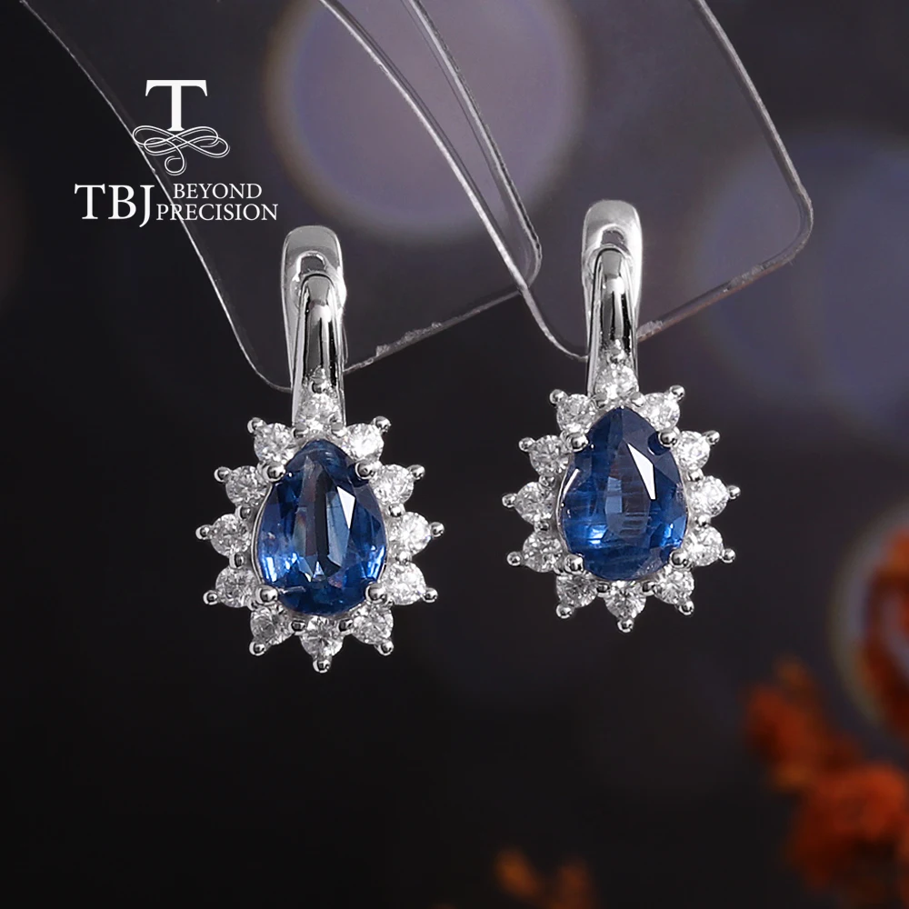 

Simple design 925 sterling silver earrings 3.52ct natural kyanite pear 6*8mm gesmtones fine jewelry for women Banquet Party wear