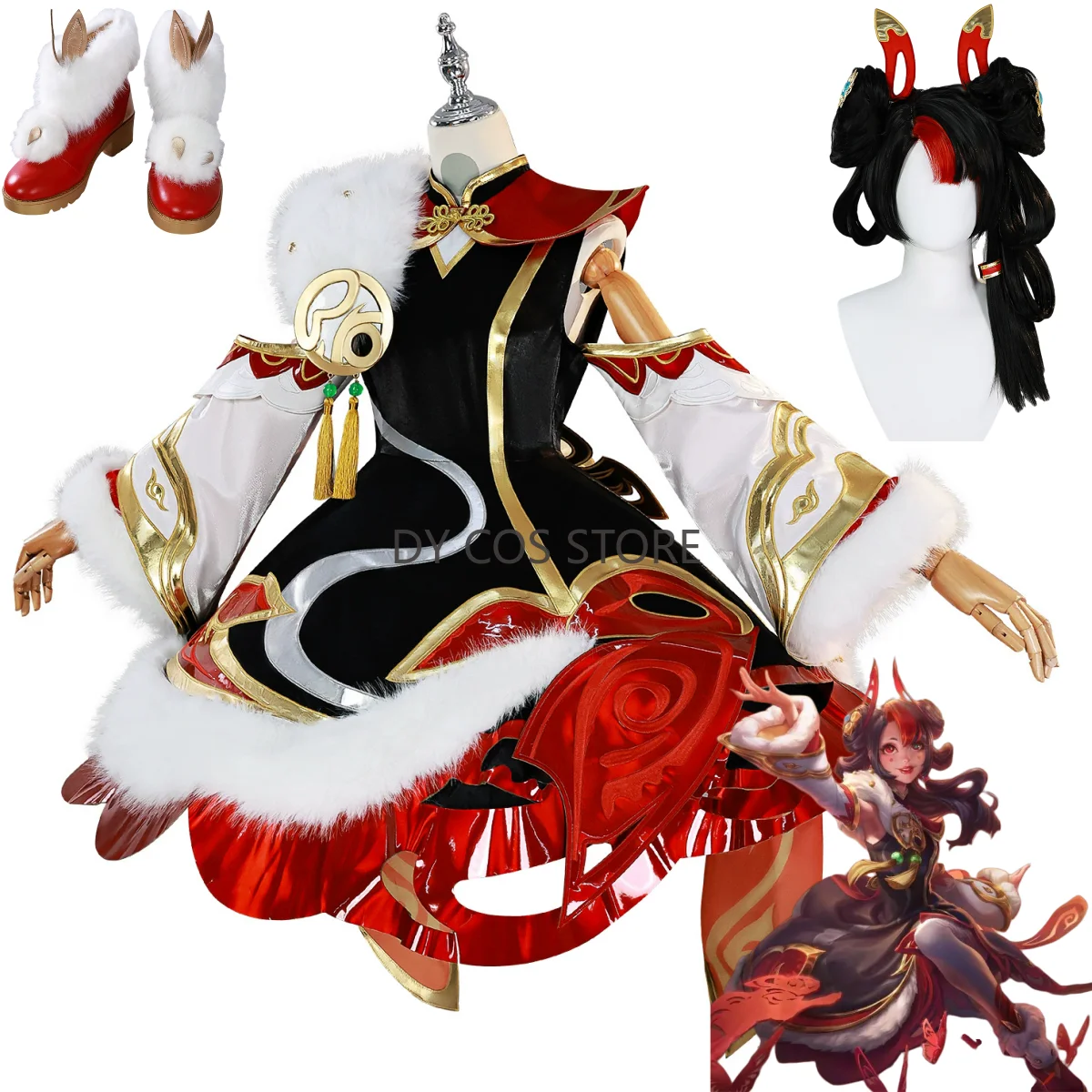 

Игра LOL Hallowed Seamstress Гвен Косплей Костюм Китайский Стиль Красное Платье Парик Обувь Женский Милый Традиционный Фестивальный Костюм