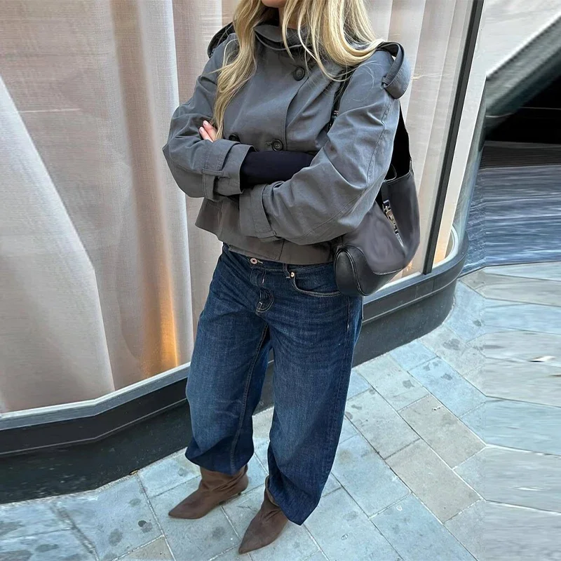 Frühlings-Damen-Trenchcoat mit Schnürung, Stehkragen, Doppelreihiger Knopfverschluss, Stilvolle Neue Damen-Jacke mit Langen Ärmeln, Streetwear-Oberbekleidung – Detail 14