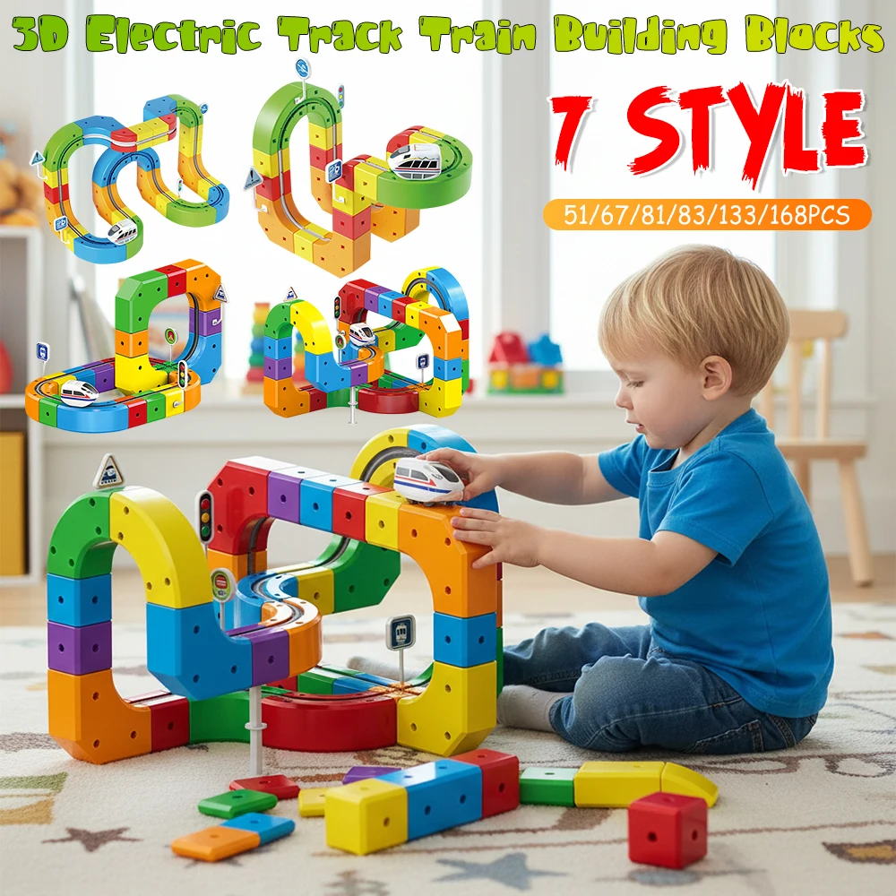 51/83/168 stücke Interaktive Magic Train Tracks Gebäude Set Elektrische Zusammengebaute Labyrinth mit Schiene Autos Pädagogisches Spielzeug Für kinder Geschenke