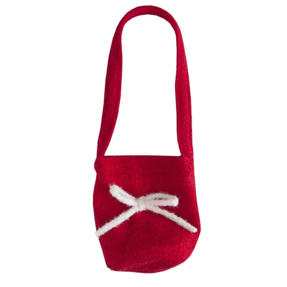 

Casual Plush Bow Bucket Bag Red Large Capacity Women Crossbody Bag Lightweight Soft Versatile Shoulder Bag