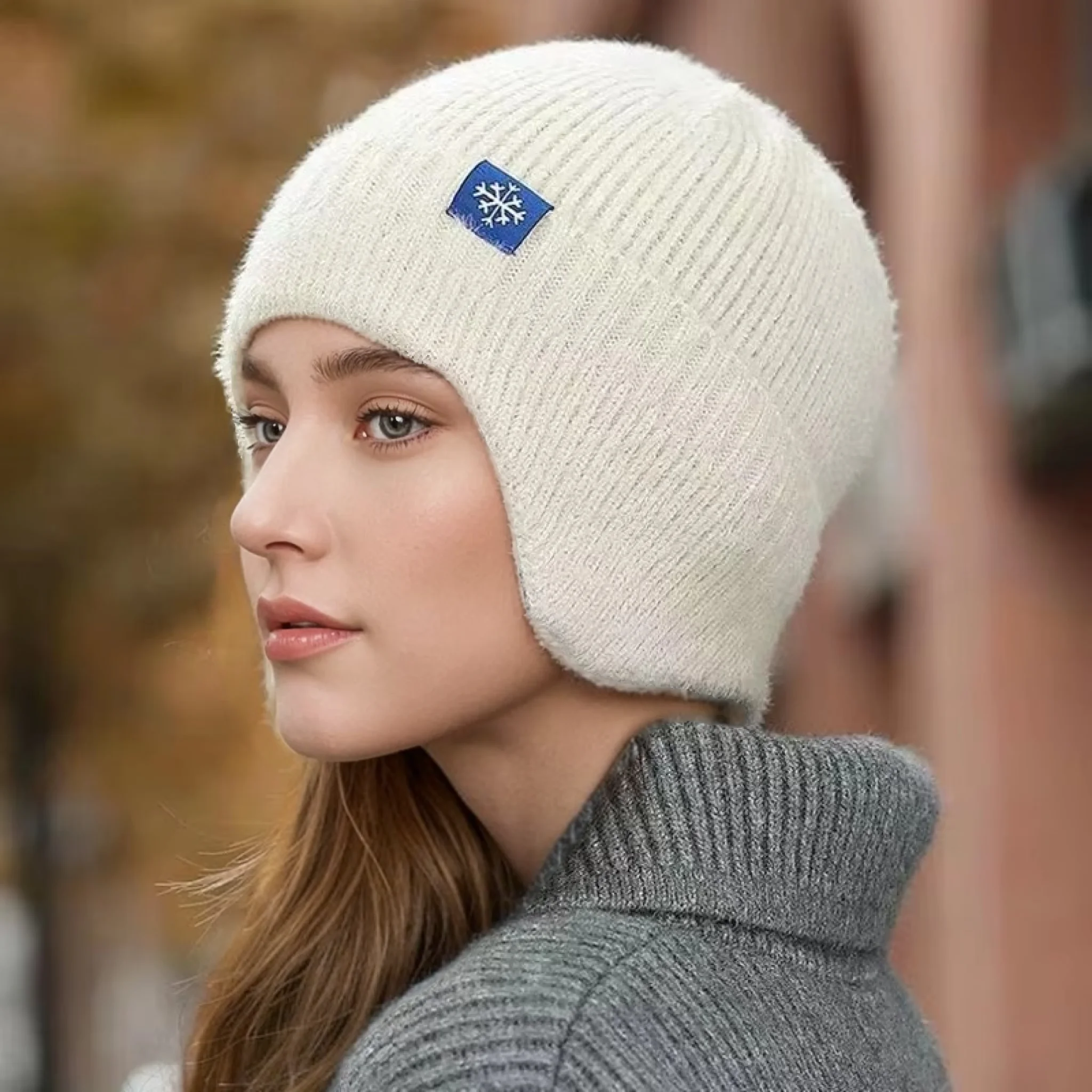 Новая женская зимняя шапка ярких цветов с ушками, модная вязаная шапка из искусственного меха в стиле Kpop, мягкие шапки-бини, женская уличная кепка