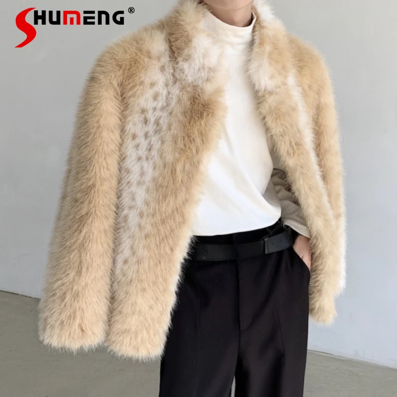 Eco-Friendly Faux Fur Mink Velvet Leopard Print Coats Men 2025 Winter New High-End Coats Male Stylish Trendy Faux Fur Jackets