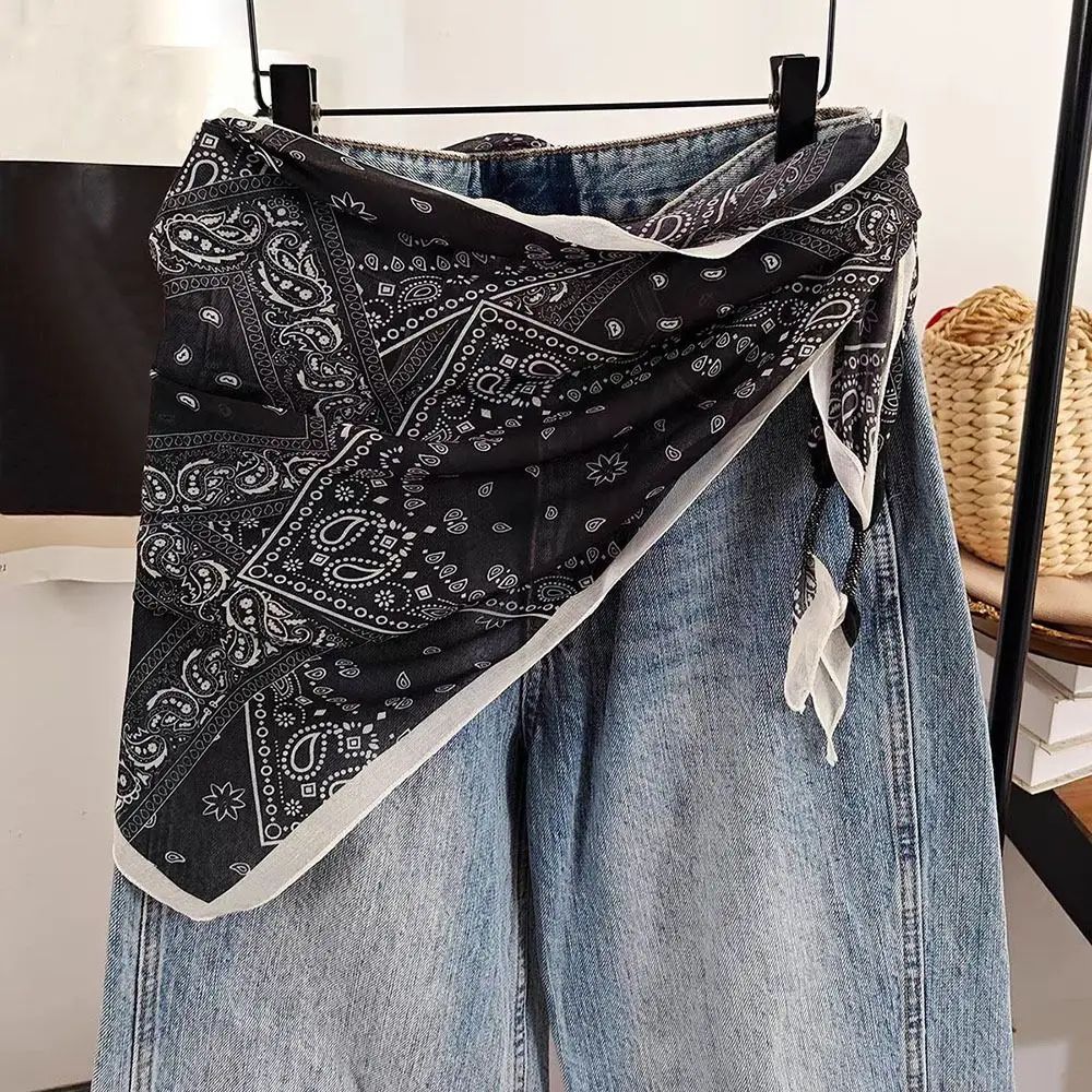 Elegant Multi-functional Floral Triangle Scarf cotton Floral Waist Belt Triangle Tie-Dye Women's Necktie Summer