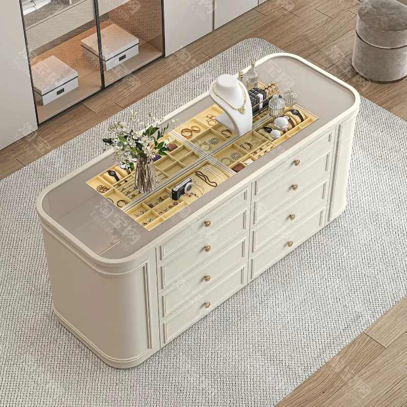 French Cream Style Walk in Closet Island Counter Modern Minimalist Double Sided Ornament Storage Cabinet Office Furniture FYMS