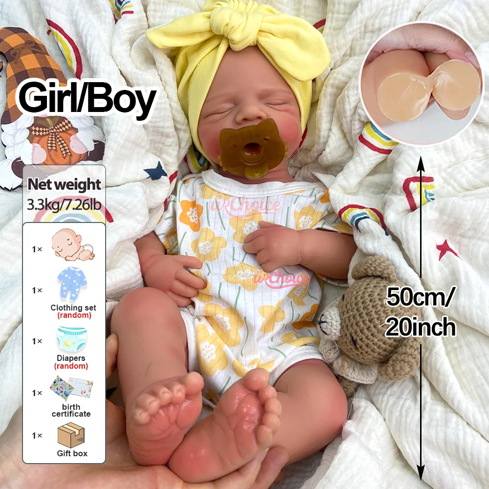 Open Mond 20 "Siliconen Reborn Babypop Waterdicht Handgemaakte 3D Schimmel Mooi Meisje/Jongen Speelgoed Voor Kinderen Leeftijd 3+ Kerstcadeaus