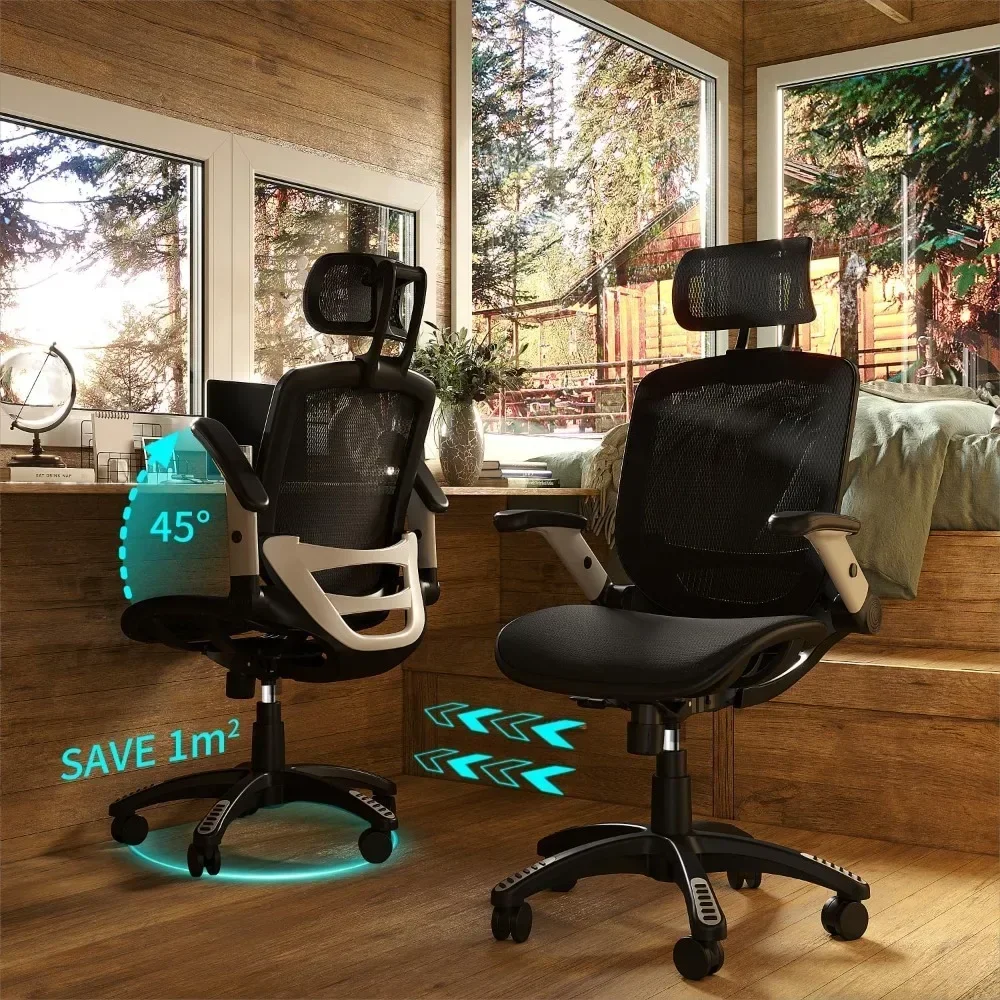 

Ergonomic Mesh Office Chair, High Back Desk Chairs - Adjustable Headrest with Flip-Up Arms, Swivel Computer Task Chair