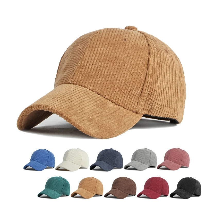 Wuaumx Autumn Winter Baseball Cap Women Men Solid Color Cap Corduroy Snapback Hat Simple Hip-Hop Trucker Hats Adjustable Visor