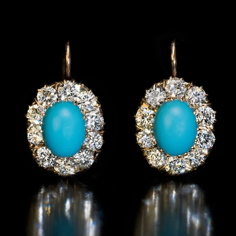 Vintage Gold Color Metal Earrings Ethnic Inlaid White Zircon Round Green Stone Drop Earrings for Women Jewelry