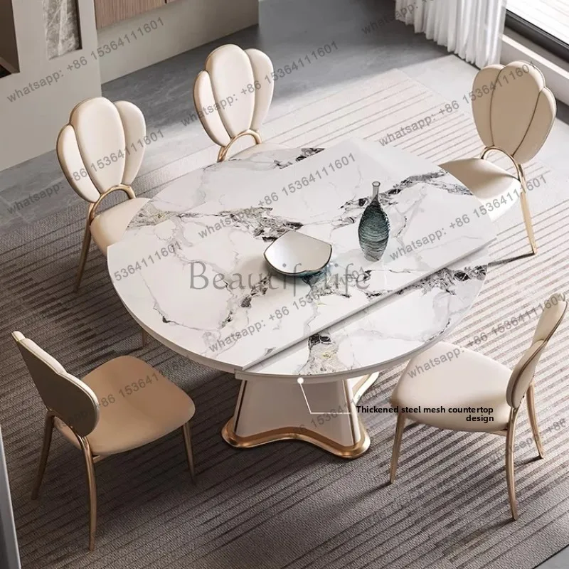 LJY Luxury modern Italian rock slab retractable dining tables and sets 6 4 chairs dining rooms folding table home furniture desk
