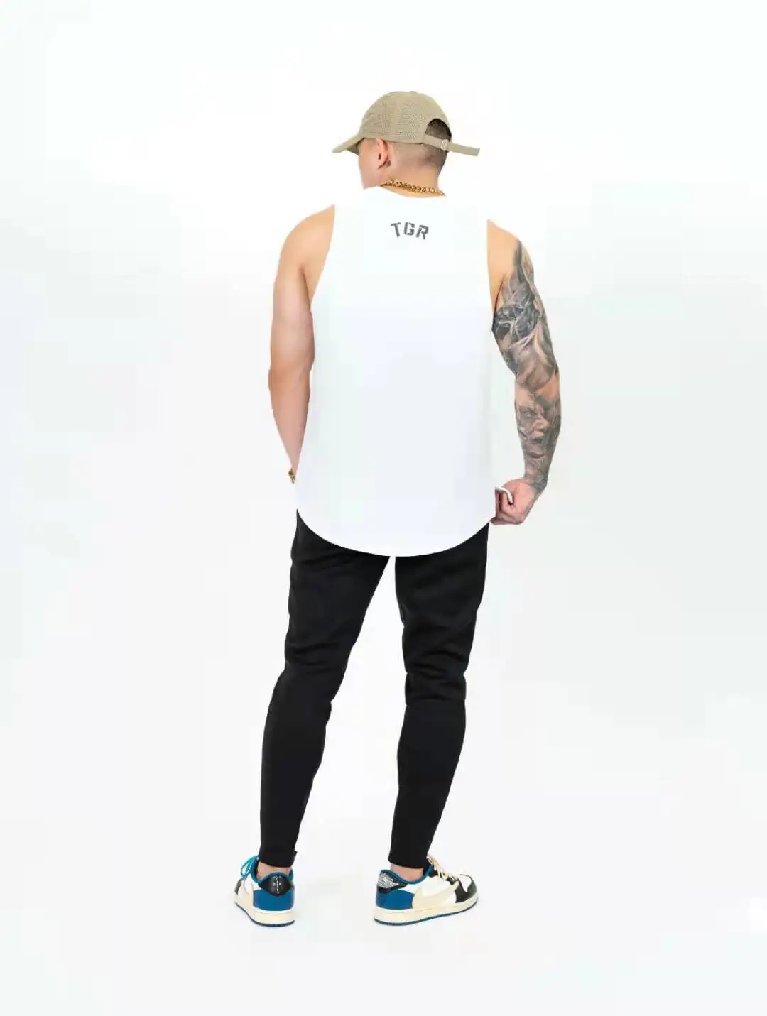 Summer Fitness Vest Men's Trend Loose Shoulders Sleeveless Zipper Pocket Design Cotton Running Iron Training Wear Thin Top