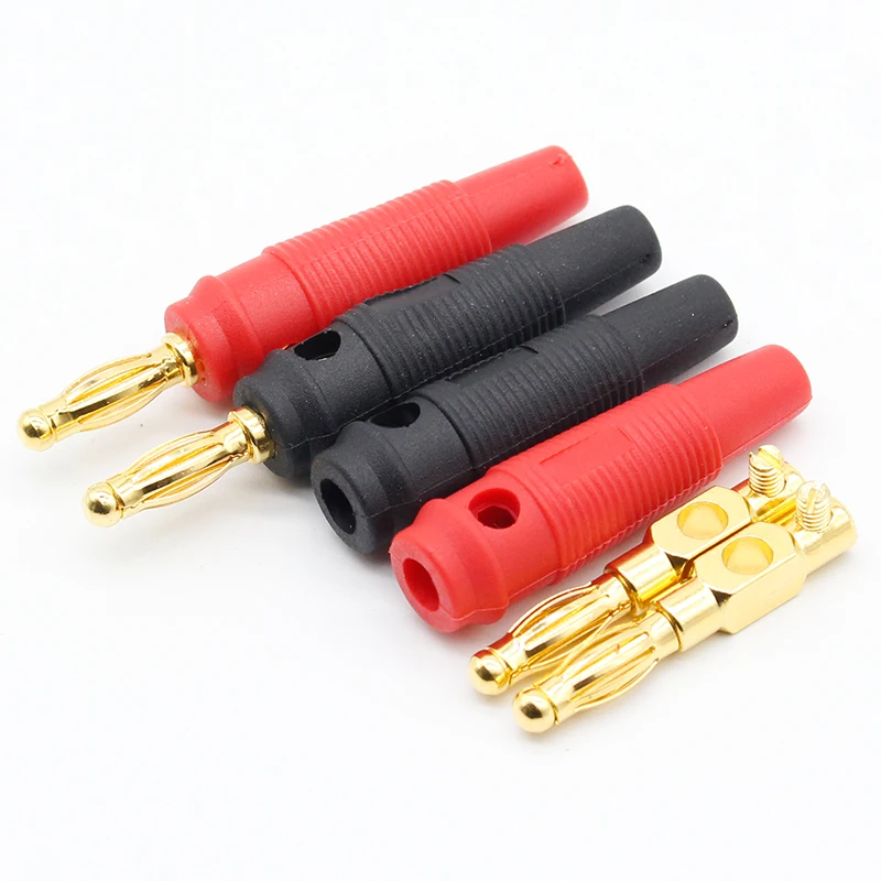 4pcs New 4mm Plugs pure copper Gold Plated Musical Speaker Cable Wire Pin Banana Plug Connectors