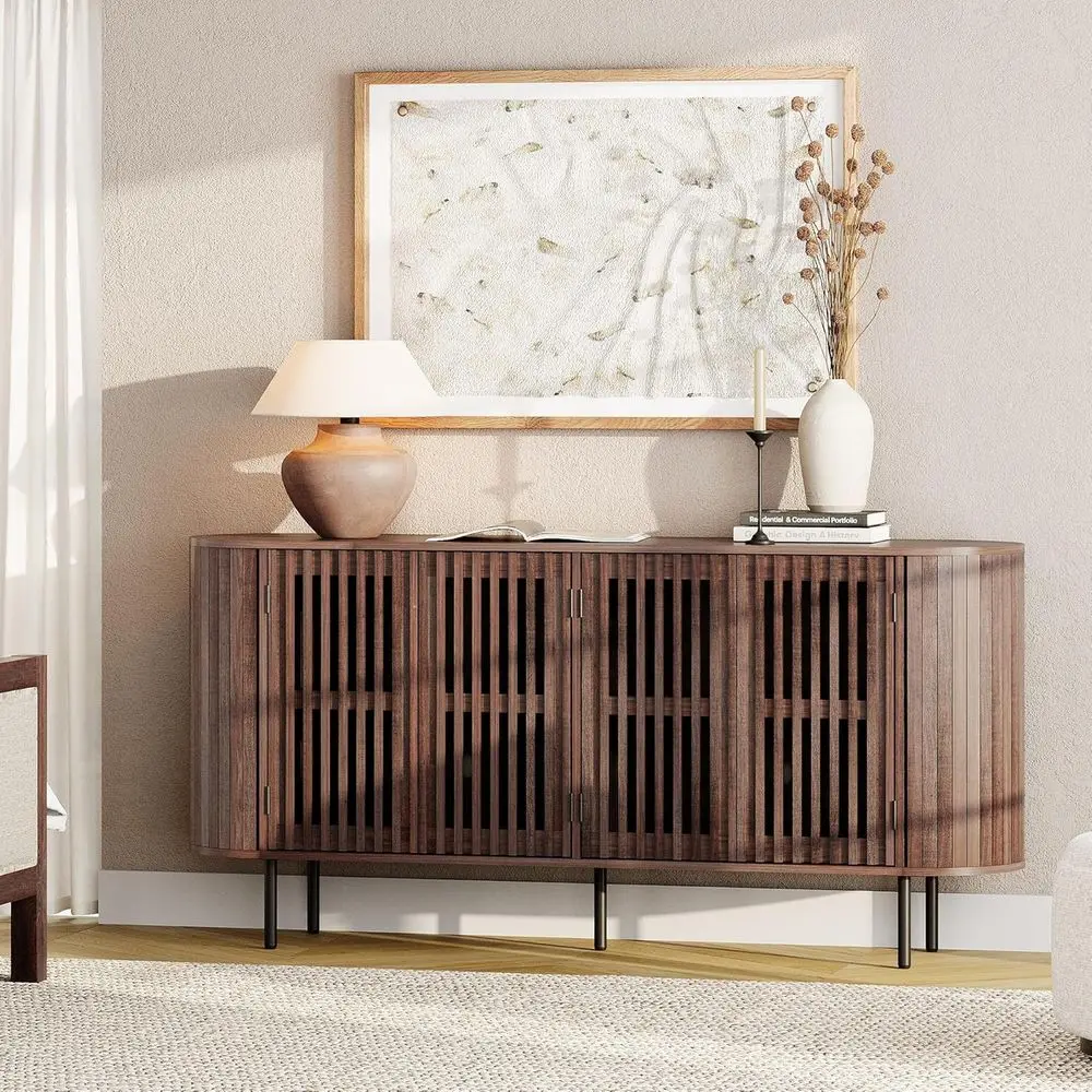 

Шкаф для хранения с изогнутыми элементами из орехового дерева 48 Walnut для столовой или прихожей