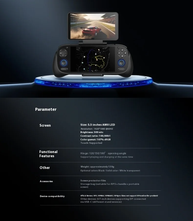 ريترويد جيب RP شاشة مزدوجة 5.5 بوصة AMOLED شاشة تعمل باللمس مشبك خلفي تصميم إضافة على توسيع الشاشة ل RP4Pro/RP Mini/RP MiniV2/RP5