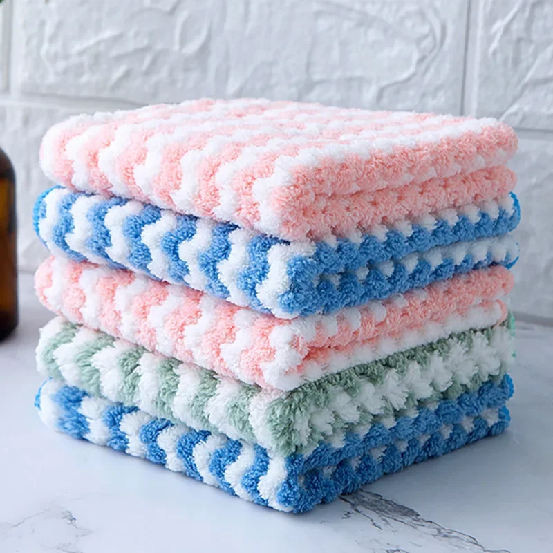 10/5Pcs Kitchen Cleaning Rag Coral Fleece Dish Washing Cloth Super Absorbent Scouring Pad Dry And Wet Kitchen Cleaning Towels