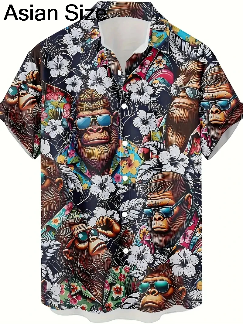 Camisa de Moda 2026 para Hombre, Informal, de Verano, Estilo Hawaiano, con Estampado 3D de Muñeco Bailando Solo, Jirafa y Gato, Cuello con Botones, Estilo Botox Comics