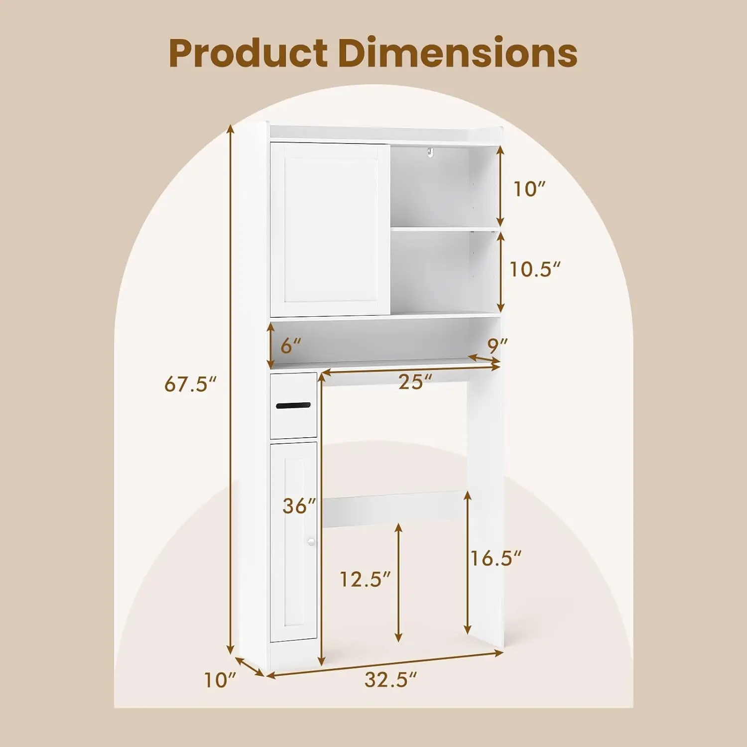 

32.5"W Over Toilet Cabinet,Bathroom Storage w/ Sliding Door,Paper Holder & Adjustable Shelves,White,Customized