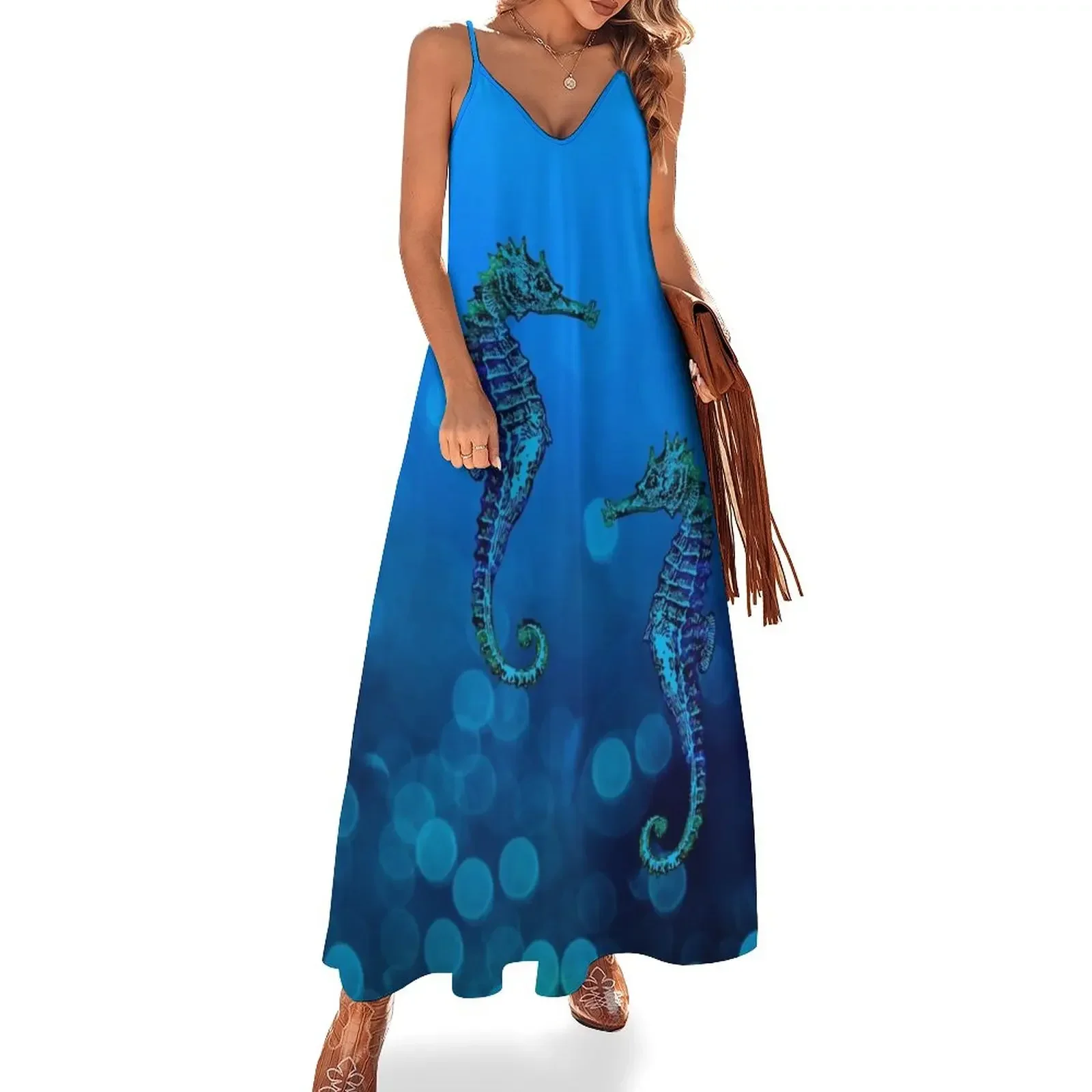 

Sea Horse Couple In Deep Blue Water Sleeveless Dress summer woman dress 2024 women's evening dress 2024 dresses for prom