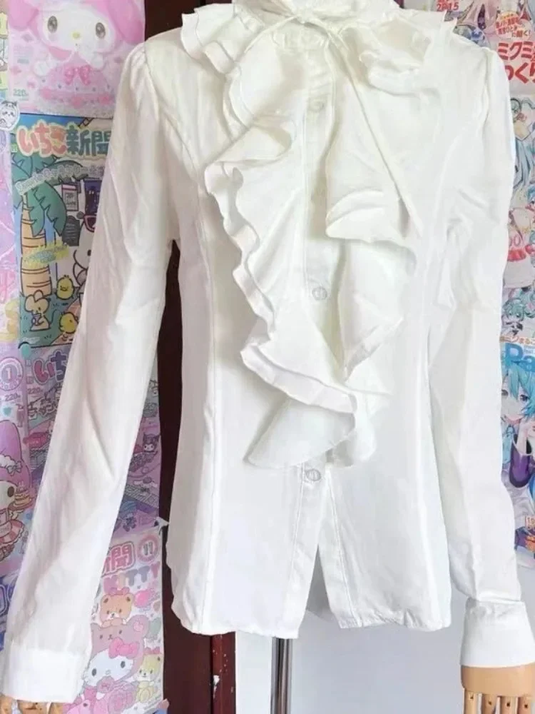 

2025 Blusas Mujer De Moda Blouses For Women Goth Long Vintage Shirts Stand Neck Bandage Tops Lolita Style Chic Ruffles Blouse