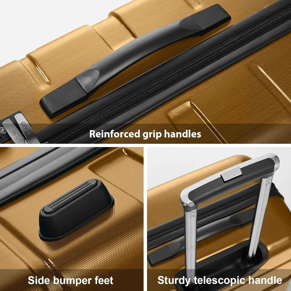 Coolife 20 Spinner Carry-On Suitcase: PC+ABS Hardshell with TSA Lock, Black-Brown