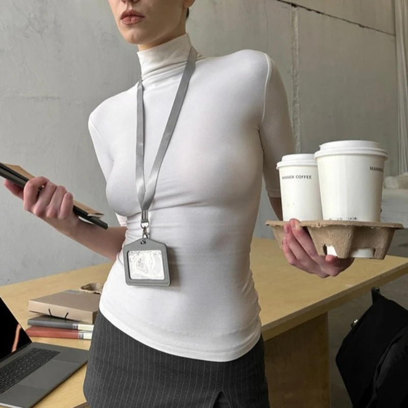Fashion New Semi-turtleneck Solid Color Women's Five-quarter Sleeve T-shirt Elegant Slim-fitt Thin Versatile Casual Top Blouse