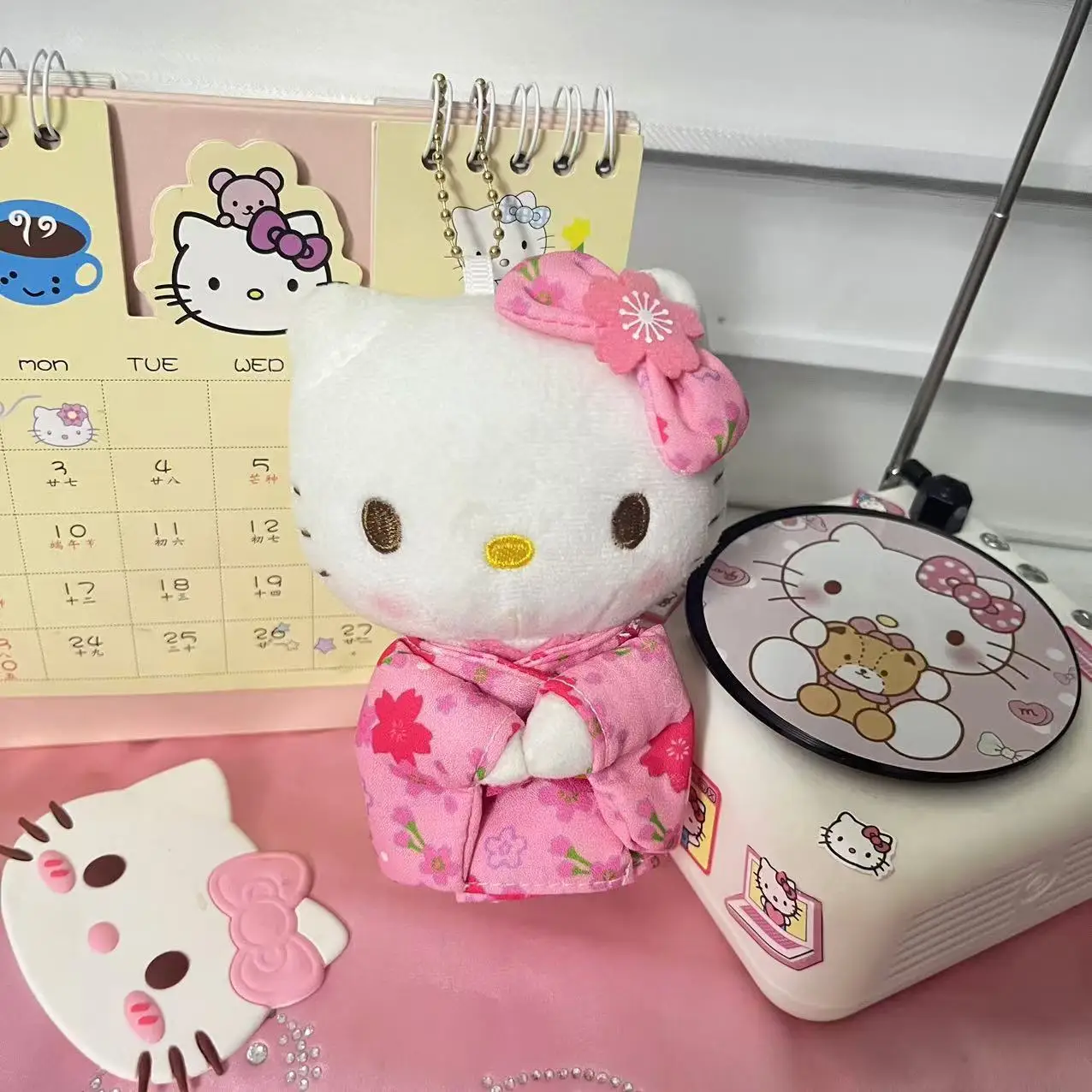 New Sanrio Kimono Hello Kitty Stuffed Doll Keychain Cartoon Kitty Cat Stuffed Pendant Keychains Bag Decoration Car Key Pendant image 4
