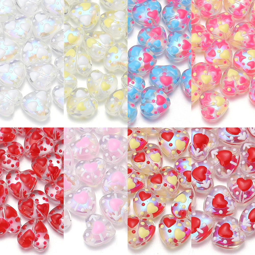 5pcs/lot Glass Heart Beads Color Hand-painted Loose Spacer Bead for Jewelry Making DIY Earrings Necklace Bracelet Accessories