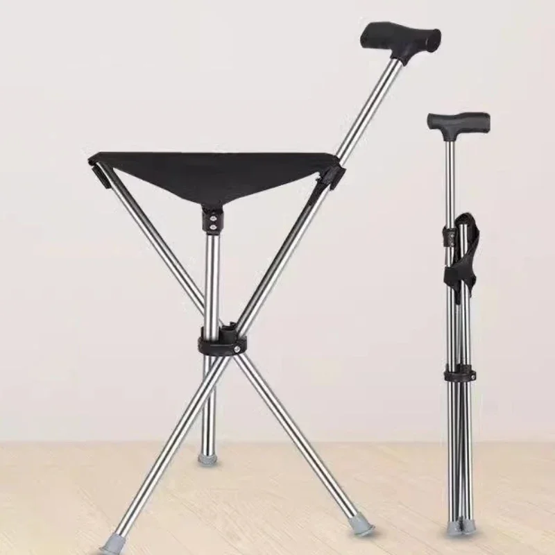 Portable Outdoor Foldable Crutch Chair Elderly Walking Stool Lightweight Mountain Climbing Beach Chairs Walking Stick Furniture