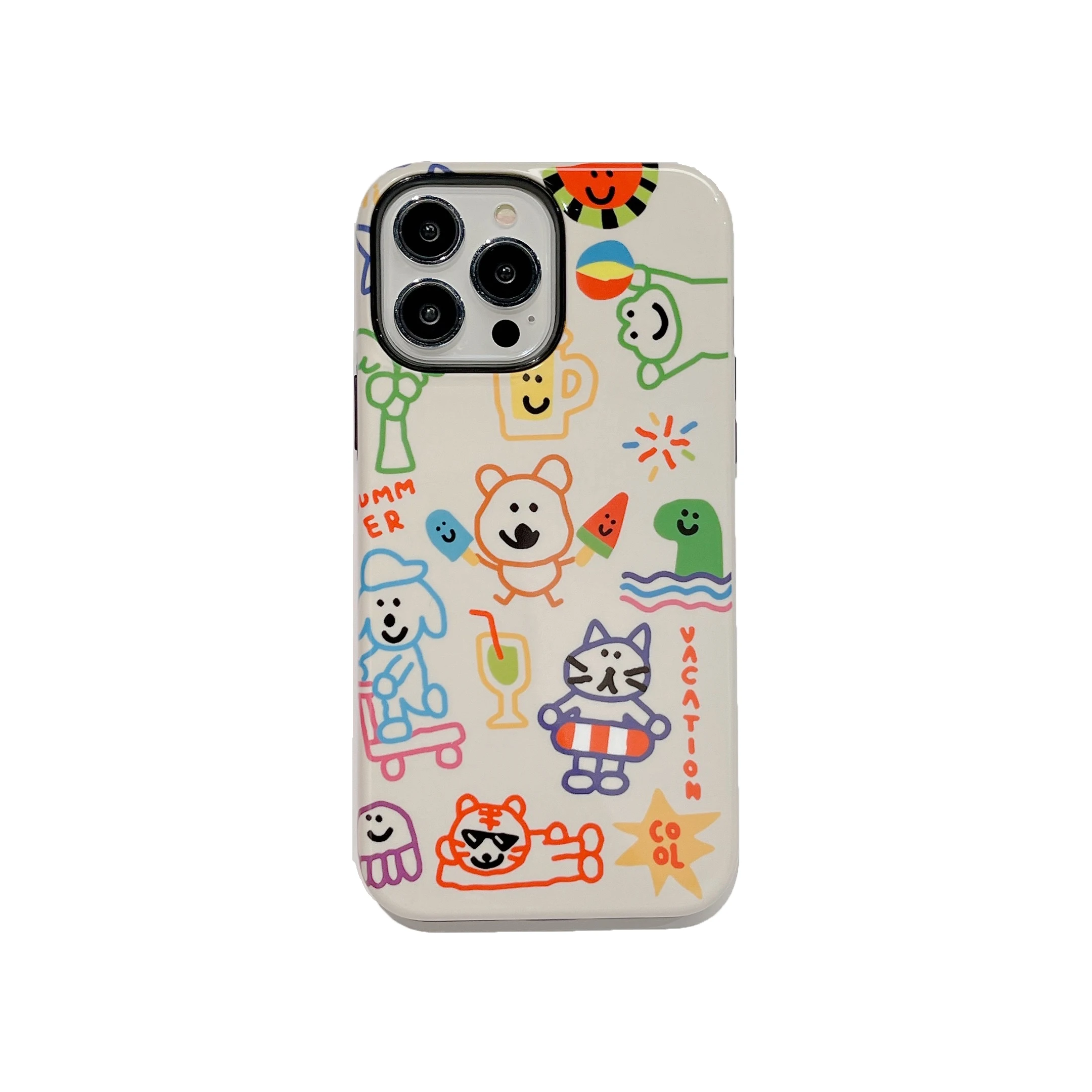 

Korean Kid Drawing 2-in-1 Strengthened Chic Phone Case for iPhone 16 15 14 13 Pro Max Back Phone Cover for 12 11 Pro Max Capa