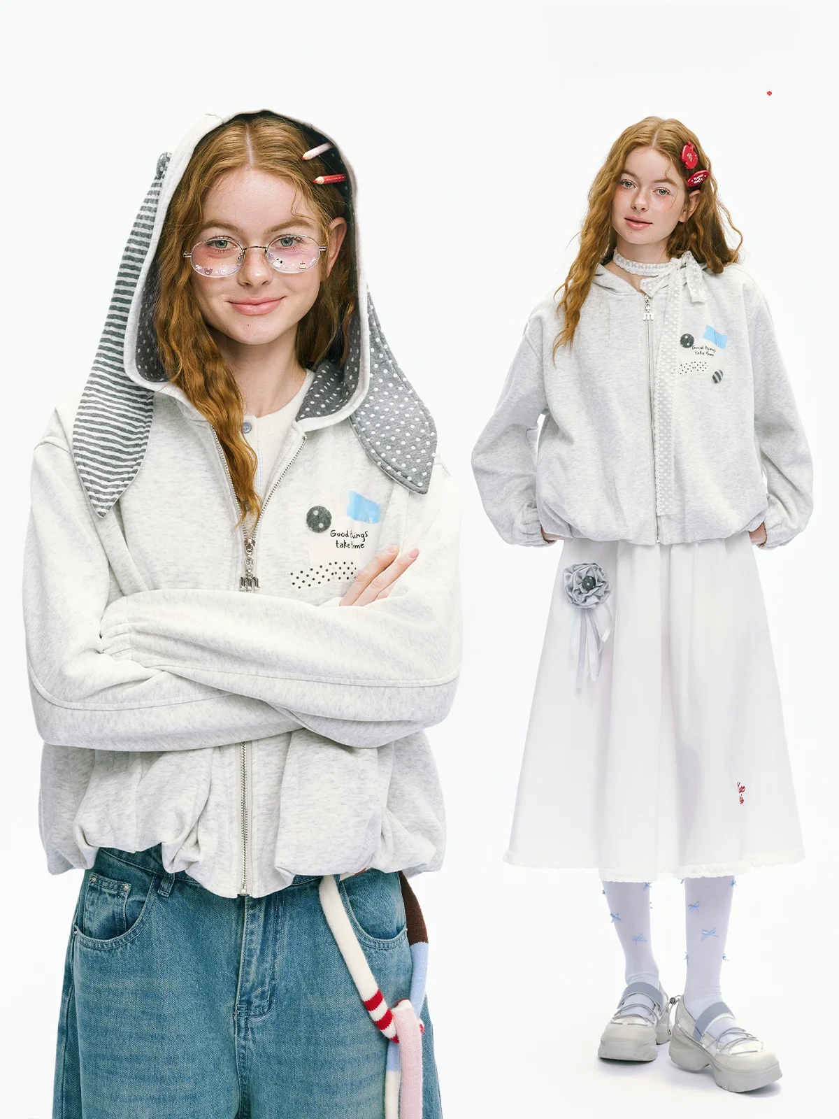 

Loose Casual Rabbit Ear Flower Bud Sweatirt Spring New Sle Student Top Women's Clothing Comfortable Cotton Polyester Blend