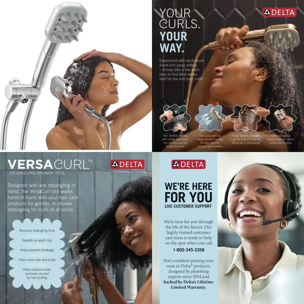 

Curly Hair Detangling Shower Head with Curl-Defining Brush, Chrome Finish