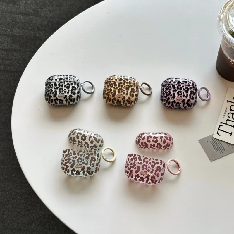 

Semi-transparent leopard print solid color earphone case compatible with Appleairpods3/4Personalized Full CoveragePRO2/PRO3Carto