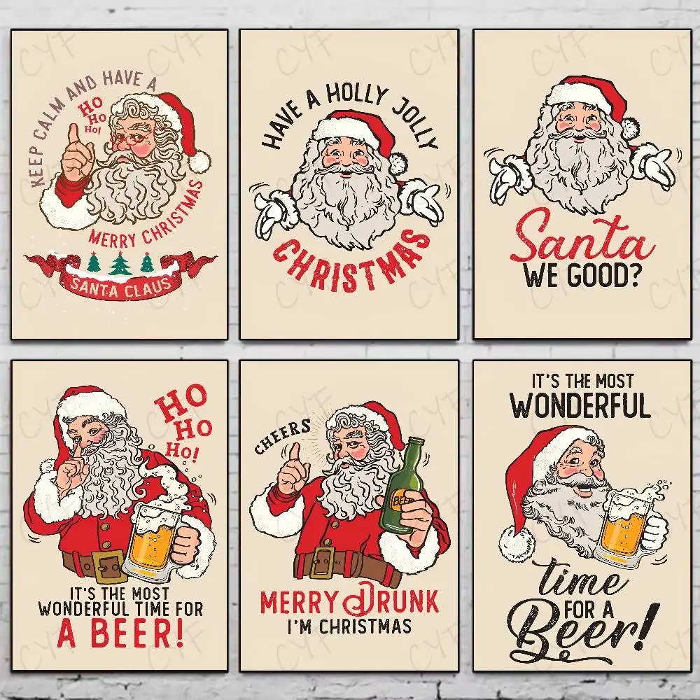 

Santa Claus Christmas Design Poster Home Living Bed Room Bar Hallway Sticky Wall Art Printing Waterproof Aesthetic Decor