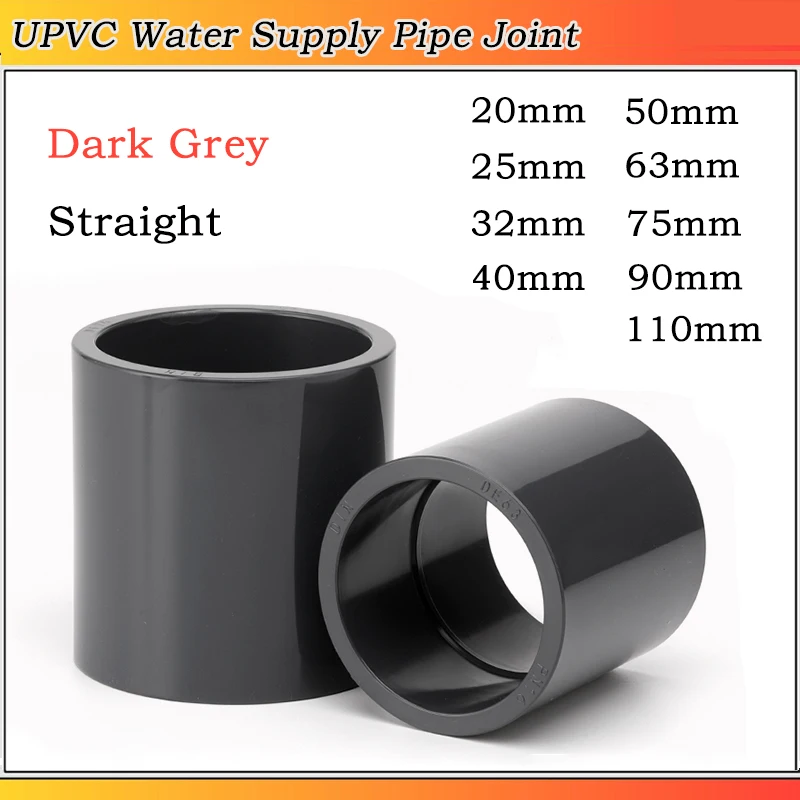

1pvc Dark Grey PVC Straight Water Pipe Joint Equal Inner Diameter Connector Garden Irrigation Fish Tank Adapters ID 20~110mm﻿